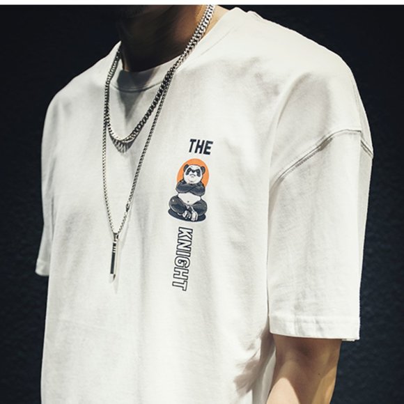 Short white sleeves with panda design